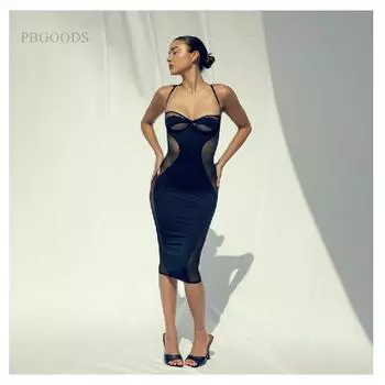 Прозрачная юбка на тонких бретельках на груди с запахом на груди в стиле пэчворк S чёрный