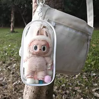 Прозрачная уличная сумка для 18 см мультяшных плюшевых кукол, игрушек, прозрачный мини-чехол Kawaii для брелка, куклы, аниме, фигурки, чехол для хранения чёрный