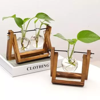 Прозрачная ваза, деревянная рамка для растений, посадка воды, цветочный горшок, цветочная композиция, контейнер, украшение для рабочего стола, украшение для ларька 1 bottle of logs