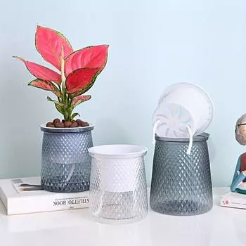 Прозрачная ваза для цветов, пластиковый ленивый цветочный горшок, самополивающийся горшок для растений, для помещений L серый