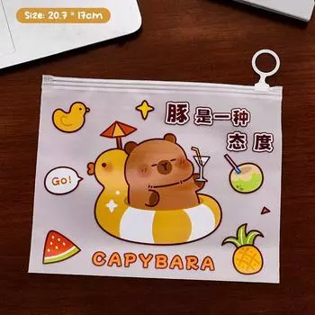 Прозрачная водонепроницаемая мультяшная симпатичная сумка-файл с изображением капибары, легкая сумка-файл на молнии, большое отверстие, портативная сумка для хранения школьных принадлежностей A3