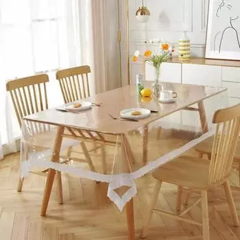 Прозрачная водонепроницаемая ПВХ пластиковая скатерть мягкая стеклянная скатерть прямоугольный кружевной декор чайный столик пылезащитный чехол для свадебной вечеринки 150x150