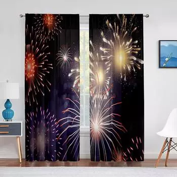 Прозрачная вуаль с цветущим фейерверком и принтом, шторы для гостиной, спальни, тюлевая оконная занавеска, домашний декор для балкона, шторы 1 PCS W100XH250cm&Rod Pocket