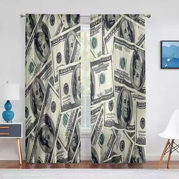 Прозрачная вуаль с деньгами, занавеска Бенджамин Франклин, 100 долларов, тюлевые оконные шторы для спальни, гостиной, кухни, декор, шторы 1 PCS W100XH250cm&Rod Pocket