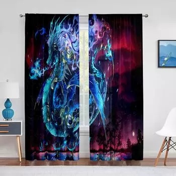 Прозрачная вуаль с изображением дракона в стиле фэнтези, фиолетовая туманность, оконные тюлевые шторы для гостиной, спальни, современные шифоновые шторы, украшение 1 PCS W100XH250cm&Rod Pocket