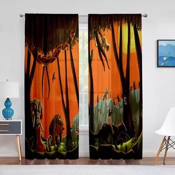 Прозрачная вуаль с изображением тропических джунглей и животными, занавески для гостиной, спальни, кухни, декор окон, тюлевые шторы на окна 1 PCS W100XH250cm&Rod Pocket