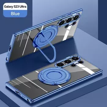 Прозрачная задняя крышка с магнитной подставкой для Samsung S23 Ultra Plus 5G ПК + жесткий каркас с покрытием, ультратонкие чехлы против падения Samsung S23 Plus