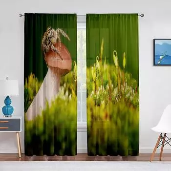 Прозрачная занавеска с пауком, стоящим на грибе, шифоновые прозрачные тюлевые шторы для гостиной, спальни, украшения дома 1 PCS W100XH250cm&Rod Pocket