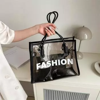 Прозрачная желейная сумка женская сумка 2024 летняя новая сумка с буквенным принтом для матери и ребенка большая вместительная пляжная сумка иностранного производства белый