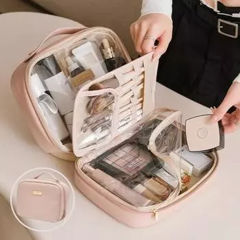 Прозрачная женская косметичка из ТПУ. Новая усовершенствованная двухслойная косметичка. Съемная сумка для косметических кистей. Портативная дорожная сумка для мытья на открытом воздухе для женщин. чёрный