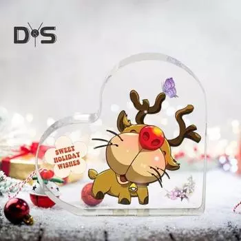 Прозрачное акриловое сердце, рождественское украшение, рождественский Санта-Клаус, снеговик, лось, подарочная коробка, щенок, письмо, сердце, домашний офис, настольное украшение 1