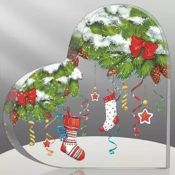 Прозрачное акриловое сердце, рождественское украшение, Санта-Клаус, снеговик, чулок, венок, рождественская елка, сердце любви, украшение для домашнего офиса, рабочего стола