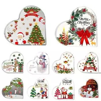 Прозрачное акриловое сердце Рождественское украшение Санта-Клаус Снеговик Чулок Венок Рождественская елка Сердце Любви Главная F
