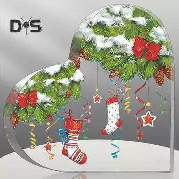 Прозрачное акриловое сердце, рождественское украшение, Санта-Клаус, снеговик, чулок, венок, рождественская елка, сердце любви, украшение для домашнего офиса, рабочего стола F