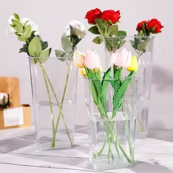 Прозрачное акриловое ведро для цветов, конический держатель для цветов, высокая ваза для цветов, центральный элемент для дома, свадьбы, гостиной, флористических композиций S Round