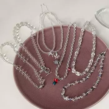 Прозрачное белое хрустальное ожерелье с бусинами для женщин, простое, высокого класса, модное, темпераментное, элегантное, трендовое, универсальное, цепочка на шею, цепочка на ключицу