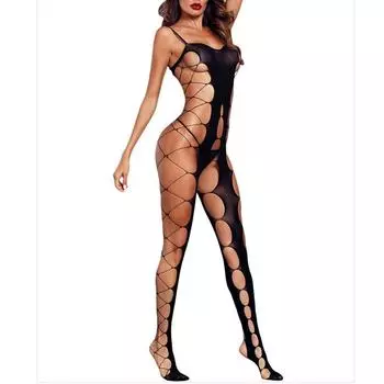 Прозрачное боди в сеточку с открытой промежностью, женский комбинезон, прозрачные чулки, сексуальное женское белье, кружевная сетчатая одежда до бедра, женская одежда S