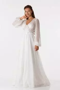 Прозрачное Двубортное Платье С Воротником Белое