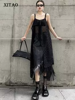 Прозрачное кружевное платье XITAO на бретельках в стиле пэчворк HQQ2314 One Size белый