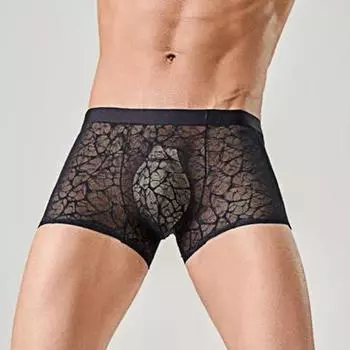 Прозрачное мужское нижнее белье Сексуальные выпуклые боксеры Прозрачные мягкие брифы Дышащие шорты с кружевной отделкой для повседневной носки и сна XL