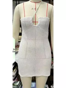 Прозрачное облегающее пляжное платье в европейском и американском стиле на шнуровке Medium белый