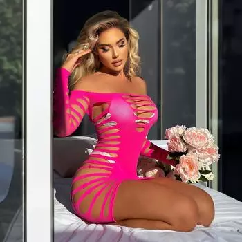 «Прозрачное полое полосатое сексуальное нижнее платье с соблазнительной открытой спиной» One Size