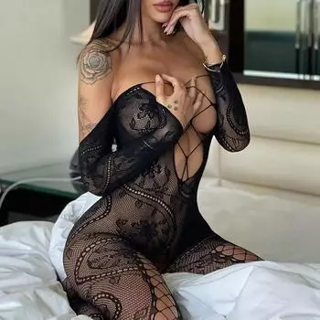Прозрачное сексуальное нижнее белье с вырезами, женское нижнее белье, открытый бюстгальтер с длинными рукавами, ажурное боди в сетку, пижамы, эротические костюмы One Size