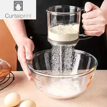 Прозрачное сито для муки Полуавтоматический просеиватель муки с ручным прессом Дизайн Антипригарные инструменты для выпечки Кухонные гаджеты Аксессуары чёрный