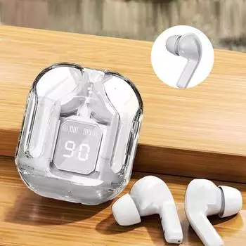 Прозрачные беспроводные Bluetooth-наушники с шумоподавлением, стереонаушники с цифровым дисплеем, чехол для зарядки, водонепроницаемый игровой чёрный