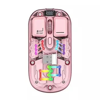 Прозрачные беспроводные двухрежимные мыши, BT5.0, 2,4G, переключение одной кнопкой, тип-C, 400 мАч, перезаряжаемый 0 розовый