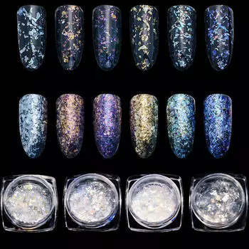 Прозрачные блестки для ногтей Хамелеон Галактика Нерегулярные хлопья пайетки Зеркальный блестящий порошок для маникюра