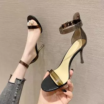 Прозрачные босоножки на высоком каблуке с открытым носком, босоножки на шпильке с пряжкой в корейском стиле, женские туфли на высоком каблуке с одним словом 34