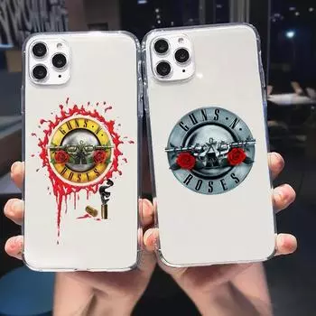 Прозрачные чехлы для телефонов Rock Band Gun N Roses для iPhone 15 13 12 14 11 Pro Max Mini X XR XS 7 8 Plus SE Clear Soft Cover Shell For iPhone 14 остановить