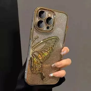 Прозрачные чехлы для телефонов с градиентным блеском и бабочкой, зыбучим песком для iPhone 15, 11, 12, 13, 14 Pro Max, противоударный мягкий силиконовый чехол For iphone14
