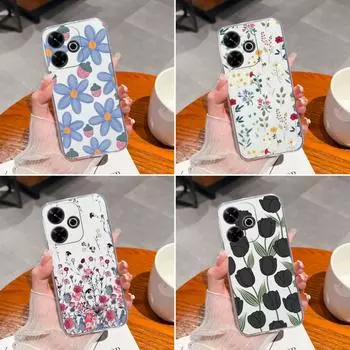 Прозрачные чехлы для Xiaomi Redmi A3 Pro A4 13 14C 14R Note 14 Pro Plus K80 Pro K70 Ultra 4G 5G Модные милые цветы Силиконовая защита камеры для Redmi Redmi 13 4G