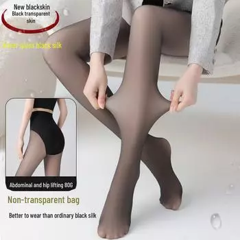 Прозрачные черные чулки Power Style: Однослойное, облегающее живот и приподнимающее бедра, с тонким нюдовым эффектом для весны и осени. 70g Steel Socks Footless (15-30°C)