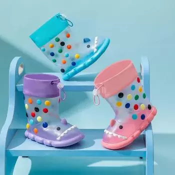 Прозрачные детские водные сапоги с мягкой подошвой, детская водонепроницаемая обувь, милые детские резиновые сапоги для мальчиков 170mm розовый