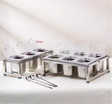 Прозрачные GN-кастрюли из нержавеющей стали Видимые продукты питания Выставочная тарелка Поднос для посуды для молока и чая Магазинная раковина Контейнер Ящик для хранения с полкой