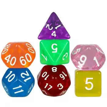 Прозрачные игральные кости D&D 7 шт./набор многогранных игральных костей D4 D6 D8 D10 D00 D12 D20 для ролевых игральных костей DND RPG настольные игры аксессуары чёрный