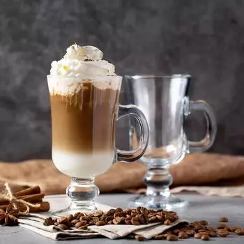 Прозрачные ирландские стеклянные кофейные чашки с ножкой на ножке, кружки-бокалы, для шоколадного латте-смузи, кофейные аксессуары, посуда для напитков, 250 мл