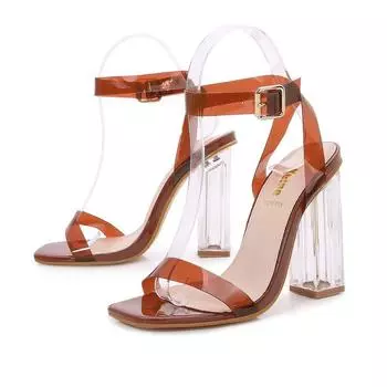 Прозрачные каблуки Женщина Каблук Сандалии Летние туфли Женщины Толстые Свадебные вечеринки Обувь Дизайнер Дамы Сексуальные полоски Шест Танцевальные насосы 36 зелёный