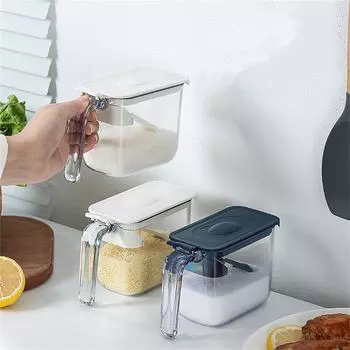 Прозрачные контейнеры для приправ, контейнер для банок с приправами с крышками и ложками, коробка для приправ, сахарница для кухни