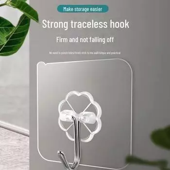 Прозрачные крючки без проколов: Усиленный клей, водостойкий, не оставляющий следов дизайн для кухонных принадлежностей и одежды 6*6, 1 piece прозрачный