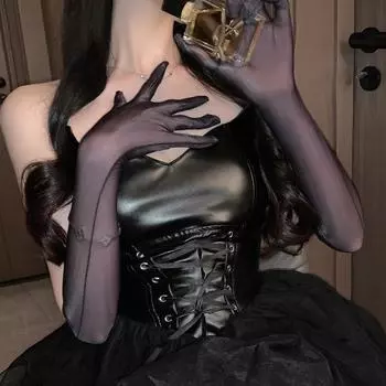 Прозрачные кружевные яркие черные шелковистые скользящие перчатки для пальцев женские тонкие сексуальные черные шелковые персонализированные рукава из шелка с защитой от зацепов
