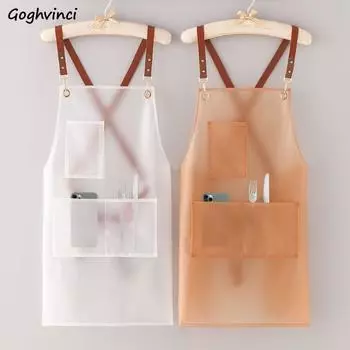 Прозрачные маслостойкие фартуки для кухни, защитные водонепроницаемые противообрастающие чистящие средства, фартук без рукавов для работы по дому белый