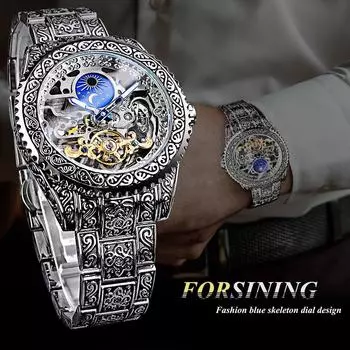 Прозрачные модные часы Luminous Royal Design Gold Luxury Men Mechanical Skeleton Wrist Watch Automatic Mechanical Wristwatches золотой