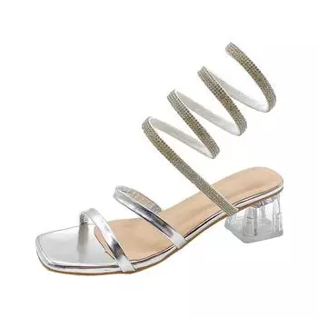 Прозрачные модные сандалии на толстом каблуке для женщин, новые сандалии женские с ремешком-слингбэком и открытым носком в форме змеи 35