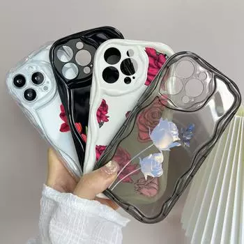 Прозрачные мягкие волнистые чехлы для телефонов LZ16 с цветком для iPhone 15 13 Pro Max 12 mini 14 8 Plus XS Max XR 6, защитная задняя крышка for iPhone 6/6s