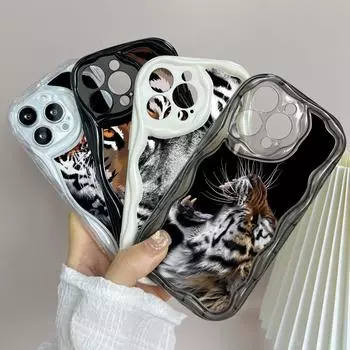 Прозрачные мягкие волнистые чехлы для телефонов LZ30 Tiger Lion Cat для iPhone 15 13 Pro Max 12 mini 14 8 Plus XS Max XR 6, защитная задняя крышка for iPhone 6/6s