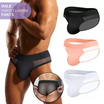 Прозрачные мужские сексуальные трусы с большим U-образным карманом, нижнее белье для мужчин, модные удобные мягкие трусы-бикини, однотонные мужские трусы M
